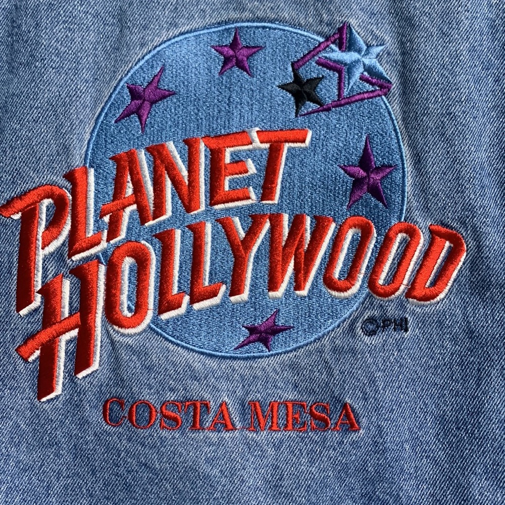 Vintage 90’s Unique Planet Hollywood Costa Mesa Denim Blue Jean Jacket SizeSmall